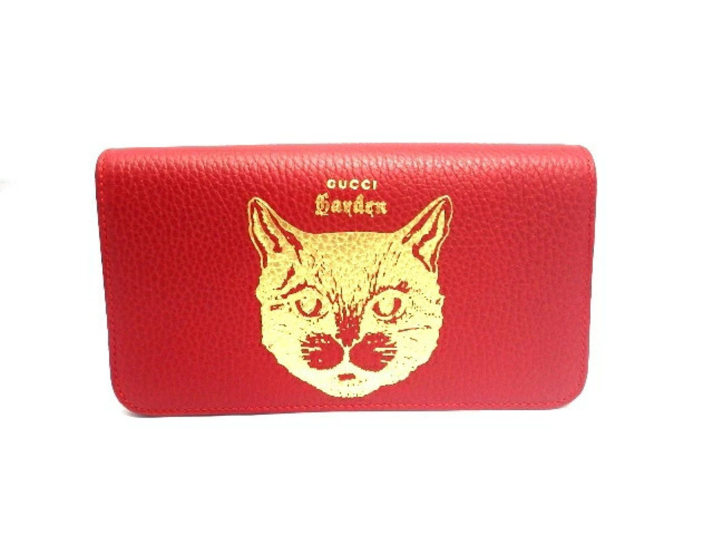 Gucci Garden Chain Shoulder Bag Red Calfskin Crossbody Clutch Cat